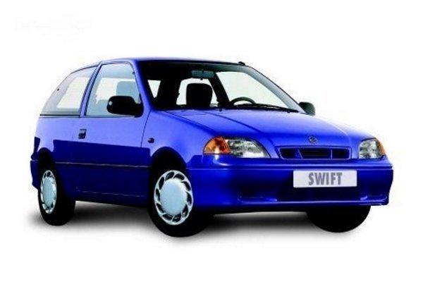 Foto promocional de um Suzuki Swift azul, modelo 1994.
