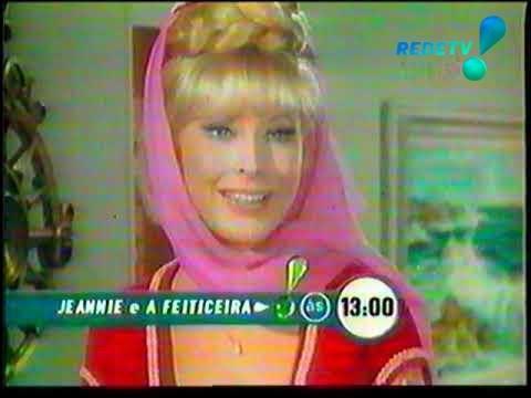 Vinheta da Rede TV na inauguração, com imagem da Jeannie e o texto: JEANNIE e A FEITICEIRA às 13h
