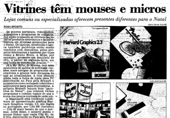 Matéria do Estadão com título: Vitrines têm mouses e micros