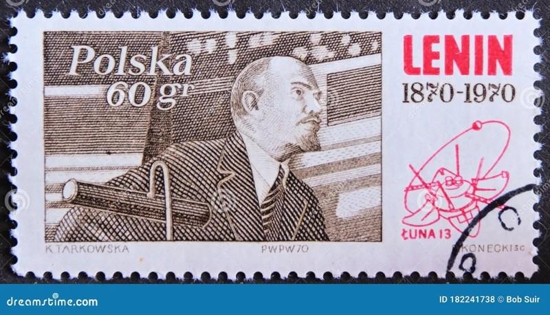Selo postal polonês mostra Lenin e a sonda espacial Luna 13