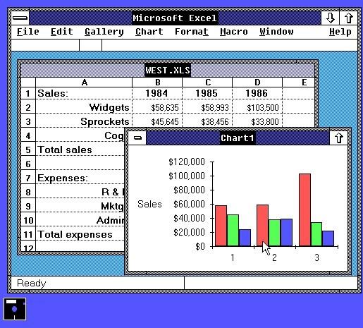 Uma planilha no Excel 2.0 para Windows 2.0