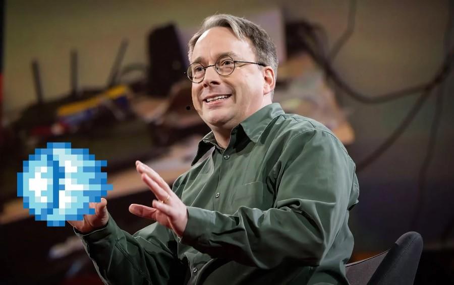 Montagem de Linus Torvalds soltando um Hadouken